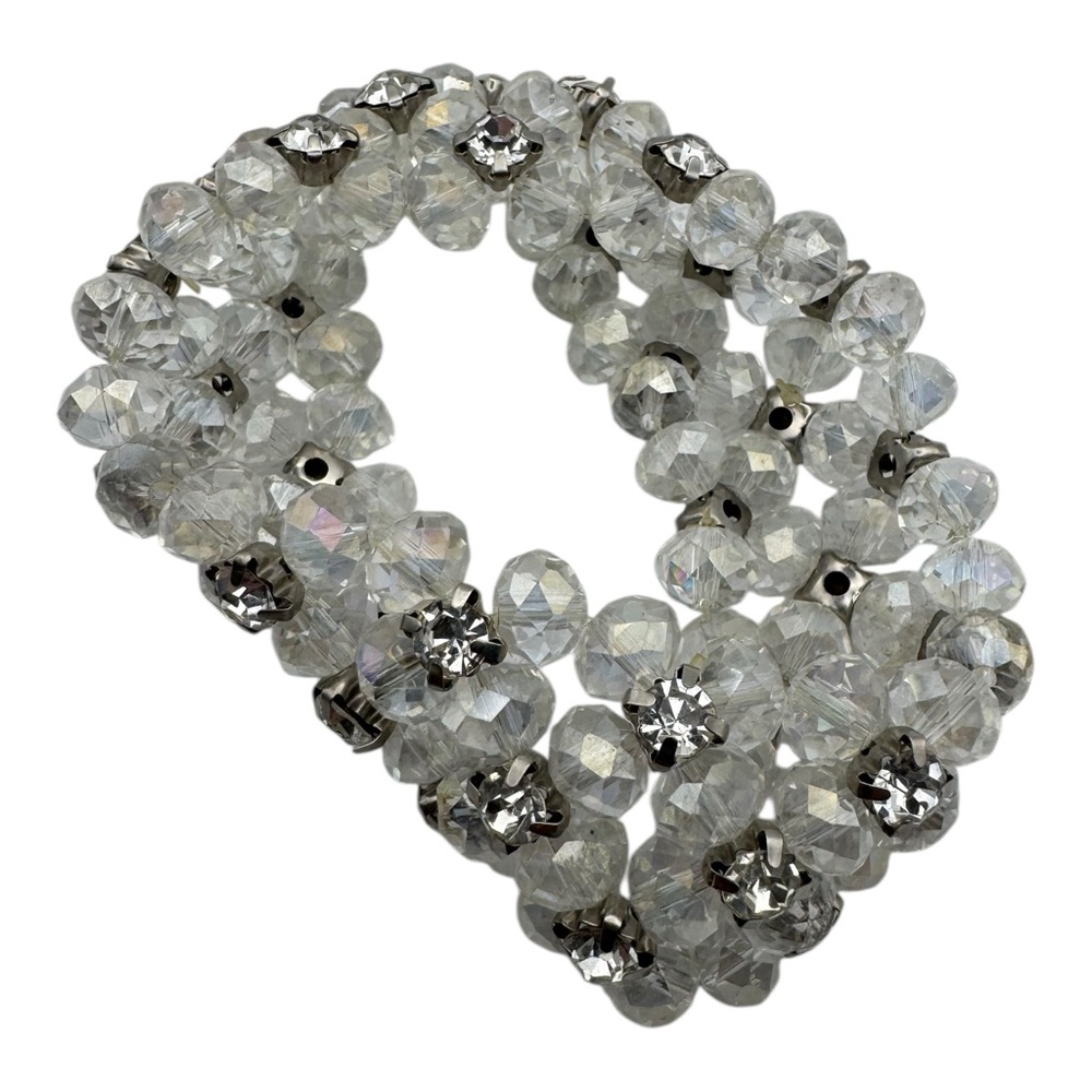 Clear Faceted Bead Stretch Bracelet with Rhinestone‎ Accents – Statement